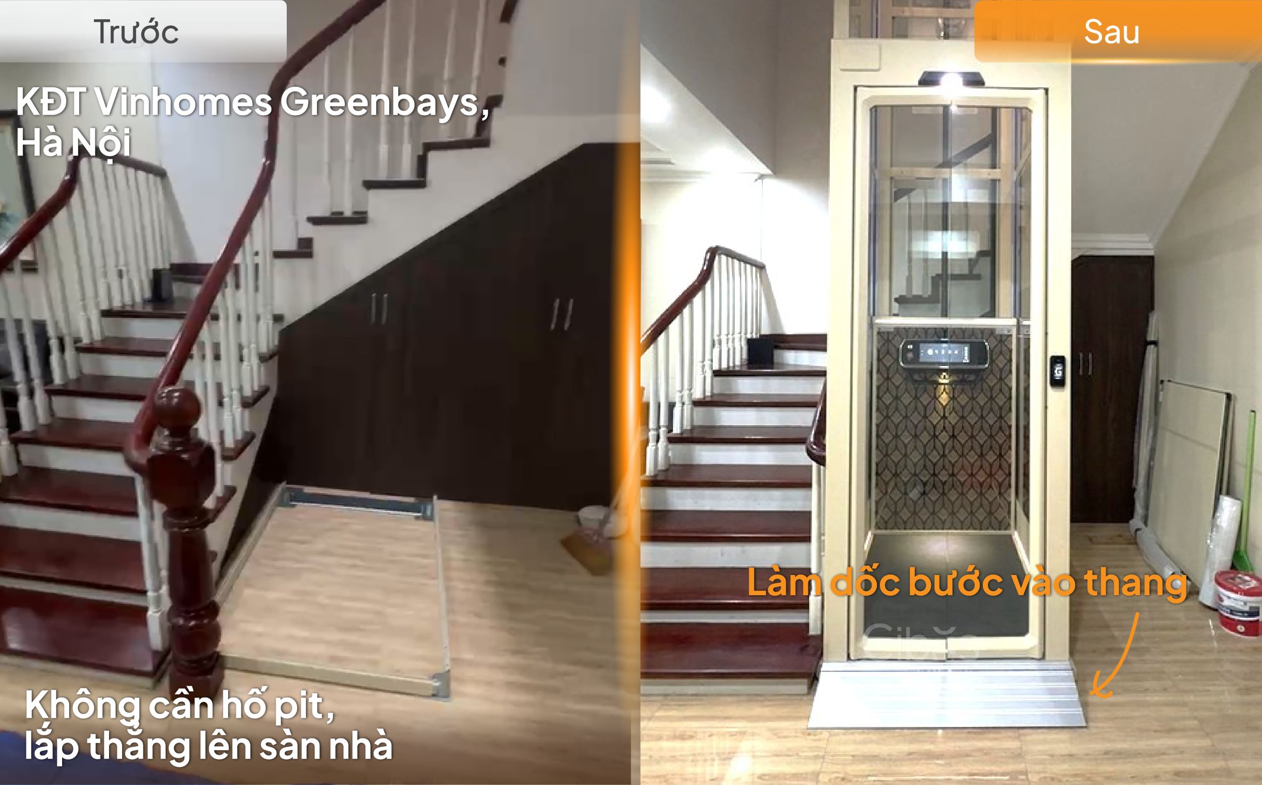 Trước và sau khi lắp đặt thang máy Cibes  